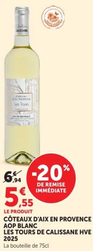 CÔTEAUX D'AIX EN PROVENCE AOP BLANC LES TOURS DE CALISSANE HVE 2025