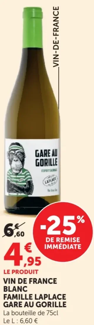 VIN DE FRANCE BLANC FAMILLE LAPLACE GARE AU GORILLE