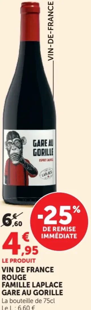 VIN DE FRANCE ROUGE FAMILLE LAPLACE GARE AU GORILLE