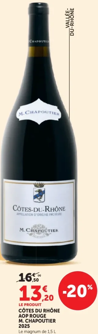 CÔTES DU RHÔNE AOP ROUGE M. CHAPOUTIER 2025 Le magnum de 1,5 L