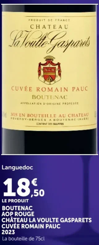 BOUTENAC AOP ROUGE CHÂTEAU LA VOULTE GASPARETS CUVÉE ROMAIN PAUC 2023