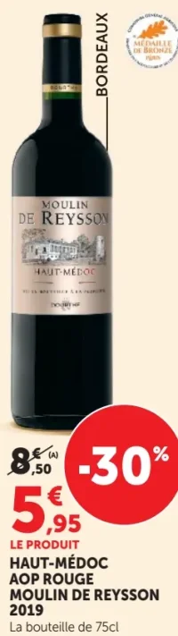 Vin rouge Haut-Médoc AOP Rouge Moulin de Reysson 2019