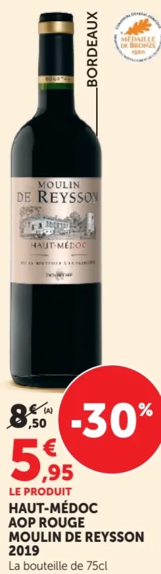 Vin rouge Haut-Médoc AOP Rouge Moulin de Reysson 2019