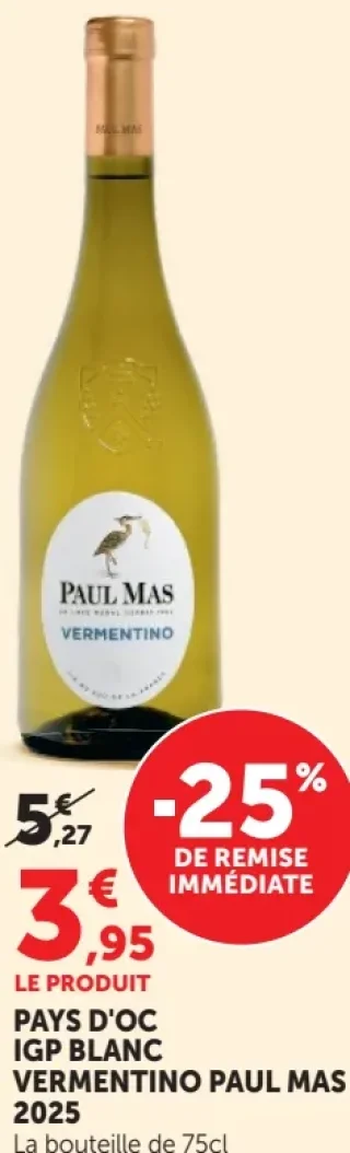 PAYS D'OC IGP BLANC VERMENTINO PAUL MAS 2025