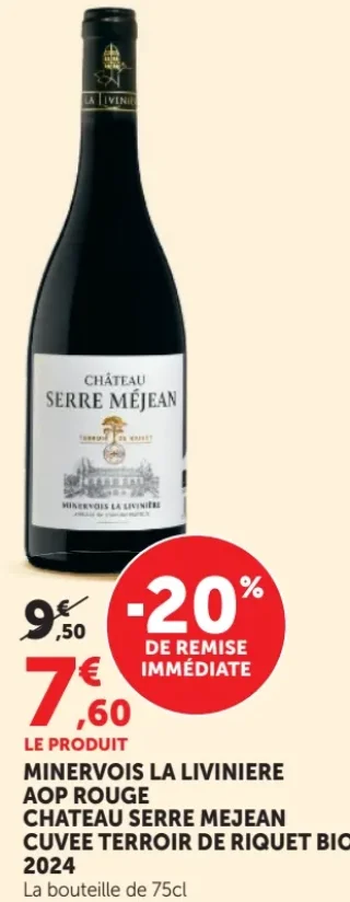 MINERVOIS LA LIVINIERE AOP ROUGE CHATEAU SERRE MEJEAN CUVEE TERROIR DE RIQUET BIO 2024
