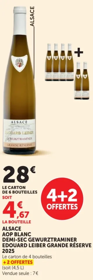 Vin blanc Alsace AOP Demi-Sec Gewurztraminer Edouard Leiber Grande Réserve