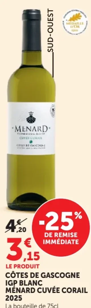 Ménard Cuvée Corail Côtes de Gascogne IGP Blanc 2025