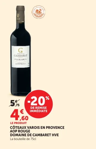 Vin rouge Coteaux Varois en Provence AOP Domaine de Cambaret HVE
