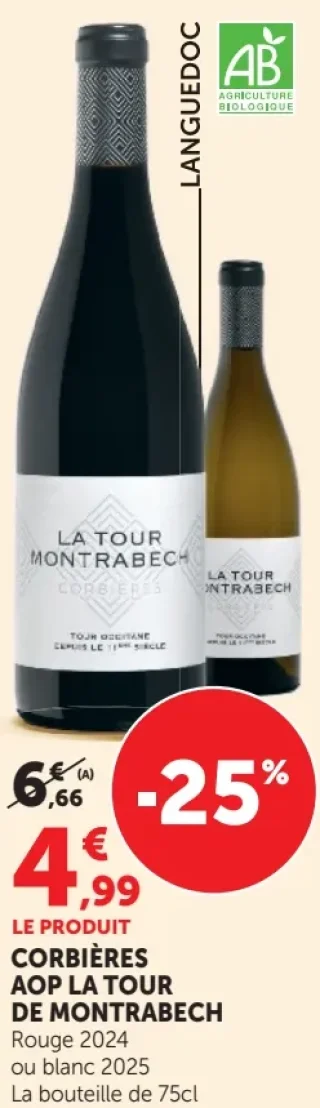 Corbières AOP La Tour de Montrabech Rouge 2024 ou blanc 2025