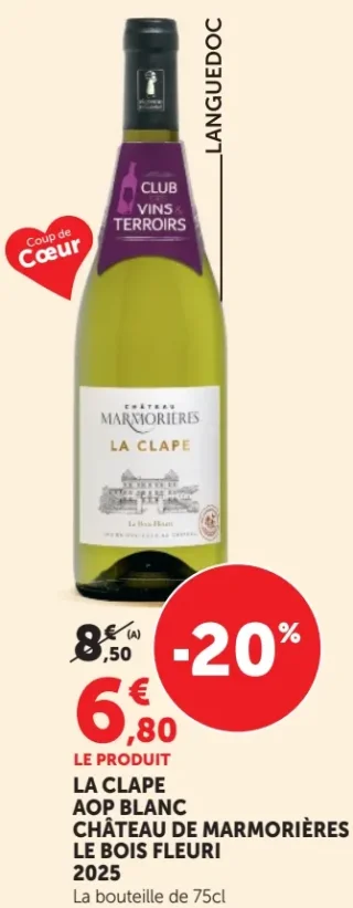 LA CLAPE AOP BLANC CHÂTEAU DE MARMORIÈRES LE BOIS FLEURI 2025