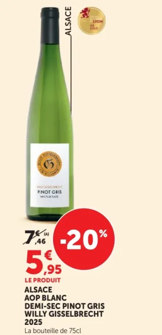 Alsace AOP Blanc Demi-Sec Pinot Gris Willy Gisselbrecht