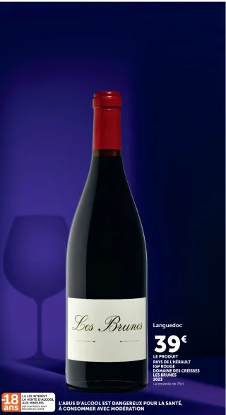 Vin rouge Domaine des Creisses Les Brunes IGP Pays de l'Hérault 2023