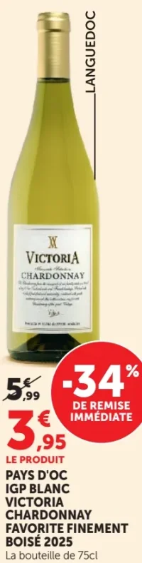 Pays d'Oc IGP Blanc Victoria Chardonnay Favorite Finement Boisé