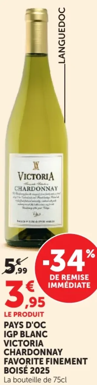 Pays d'Oc IGP Blanc Victoria Chardonnay Favorite Finement Boisé