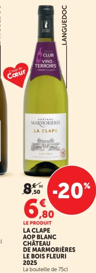 La Clape AOP Blanc Château de Marmorières Le Bois Fleuri