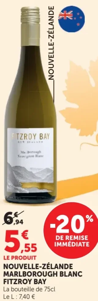 Vin blanc Nouvelle-Zélande Marlborough Sauvignon Blanc Fitzroy Bay