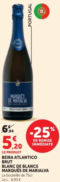 Vin mousseux Portugal Beira Atlantico Brut Blanc de Blancs Marqués de Marialva