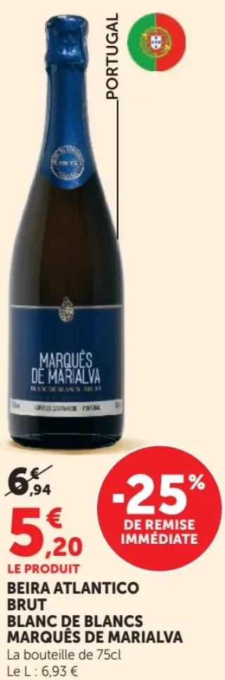 Vin mousseux Portugal Beira Atlantico Brut Blanc de Blancs Marqués de Marialva