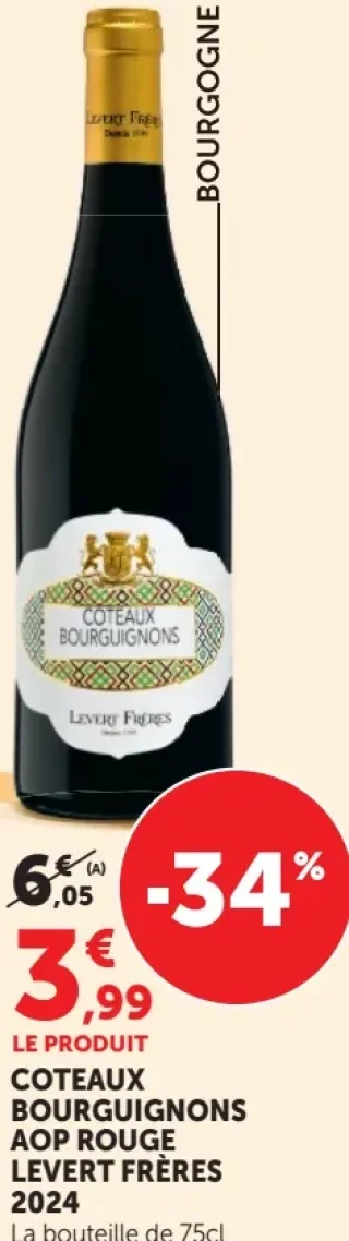 Vin Rouge Coteaux Bourguignons AOP Rouge Levert Frères 2024