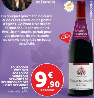 Vin Rouge Bourgogne Côte d'Or AOP Rouge Vignerons des Monts de Bourgogne Cuvée L'Orée des Vignes 2023