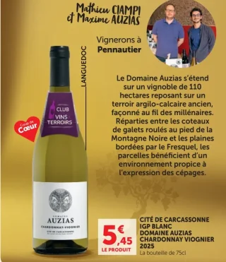 Domaine Auzias Chardonnay Viognier Cité de Carcassonne IGP Blanc 2025