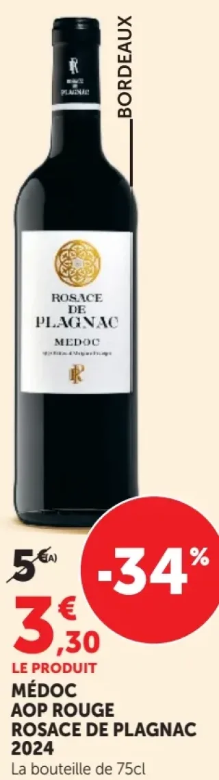 Vin rouge Médoc AOP Rosace de Plagnac 2024