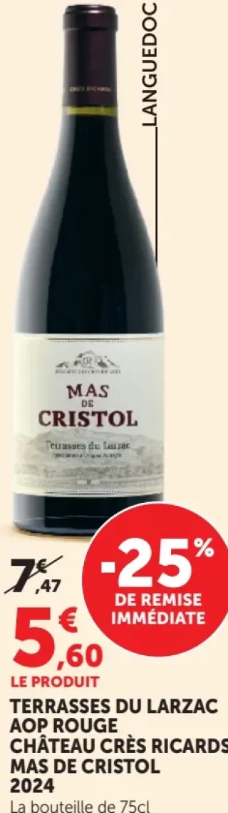 Terrasses du Larzac AOP Rouge Château Crès Ricards Mas de Cristol