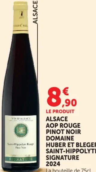 Alsace AOP Rouge Pinot Noir Domaine Huber et Bleger Saint-Hippolyte Signature 2024