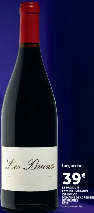 Vin Rouge IGP Pays de l'Hérault Domaine des Creisses Les Brunes 2023