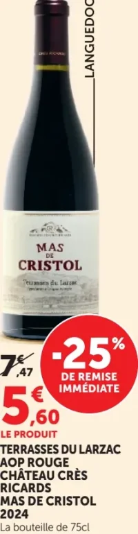 Vin rouge AOP Terrasses du Larzac Château Crès Ricards Mas de Cristol