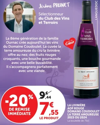 Vin rouge AOP La Livinière Domaine Coudoulet La Terre Amoureuse