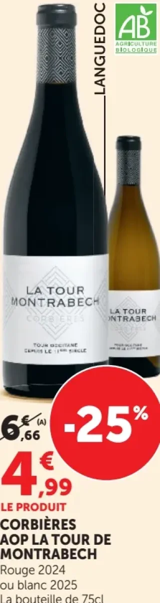 Vin rouge ou blanc AOP Corbières La Tour de Montrabech