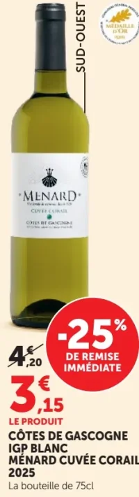 Côtes de Gascogne IGP Blanc Ménard Cuvée Corail