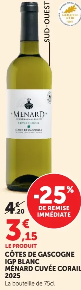 Côtes de Gascogne IGP Blanc Ménard Cuvée Corail