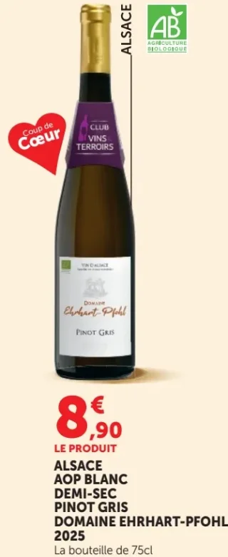 Alsace AOP Blanc Demi-Sec Pinot Gris Domaine Ehrhart-Pfohl 2025