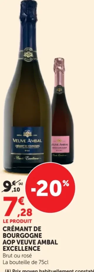 Crémant de Bourgogne AOP Veuve Ambal Excellence Brut ou rosé