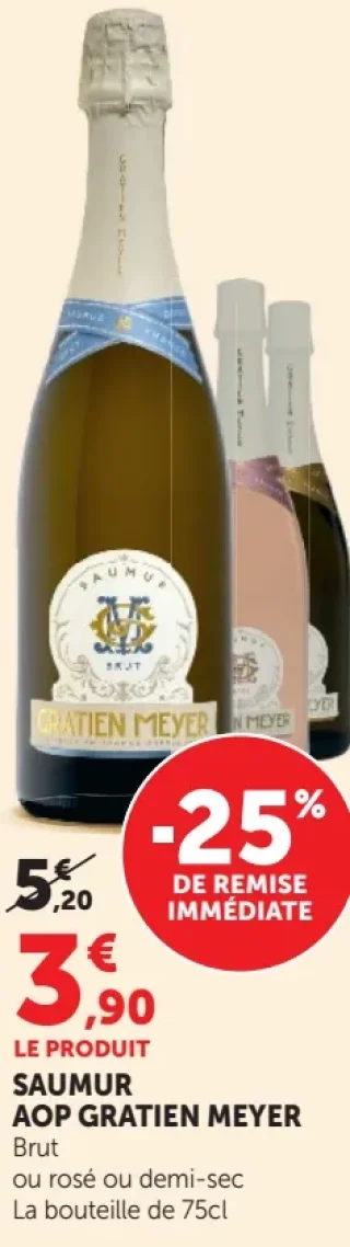 Saumur AOP Gratien Meyer Brut ou rosé ou demi-sec