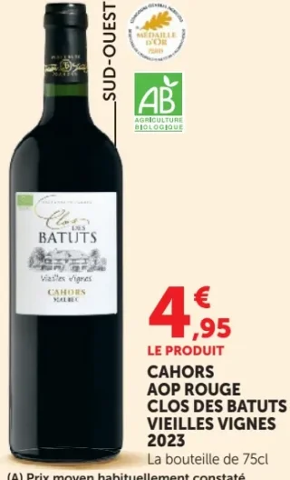CAHORS AOP ROUGE CLOS DES BATUTS VIEILLES VIGNES 2023