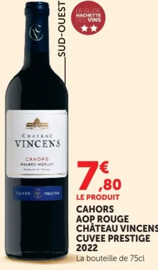 CAHORS AOP ROUGE CHÂTEAU VINCENS CUVEE PRESTIGE 2022