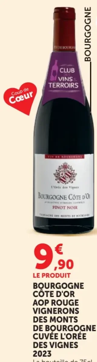Bourgogne Côte d'Or AOP Rouge Vignerons des Monts de Bourgogne Cuvée L'Orée des Vignes 2023