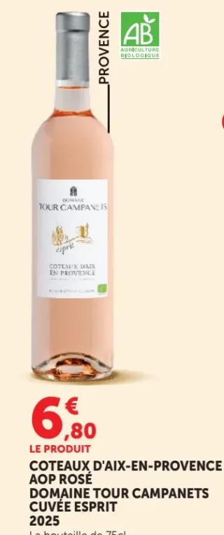 DOMAINE TOUR CAMPANETS Cuvée Esprit Coteaux d'Aix-en-Provence AOP Rosé 2025