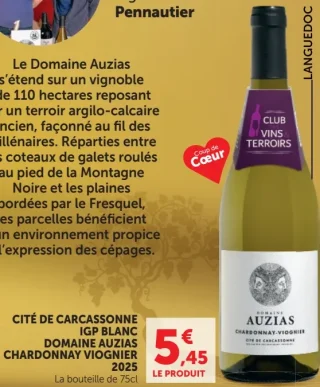 Domaine Auzias Cité de Carcassonne IGP Blanc Chardonnay Viognier 2025