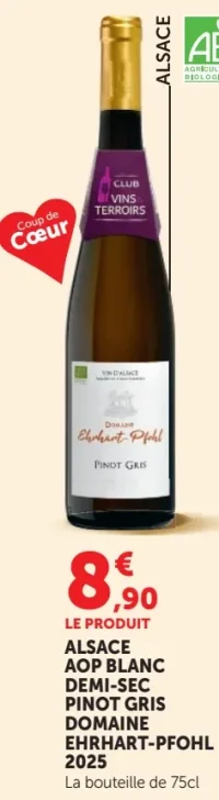 Alsace AOP Blanc Demi-Sec Pinot Gris Domaine Ehrhart-Pfohl