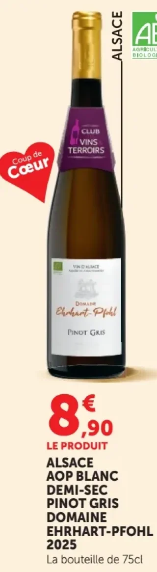 Alsace AOP Blanc Demi-Sec Pinot Gris Domaine Ehrhart-Pfohl