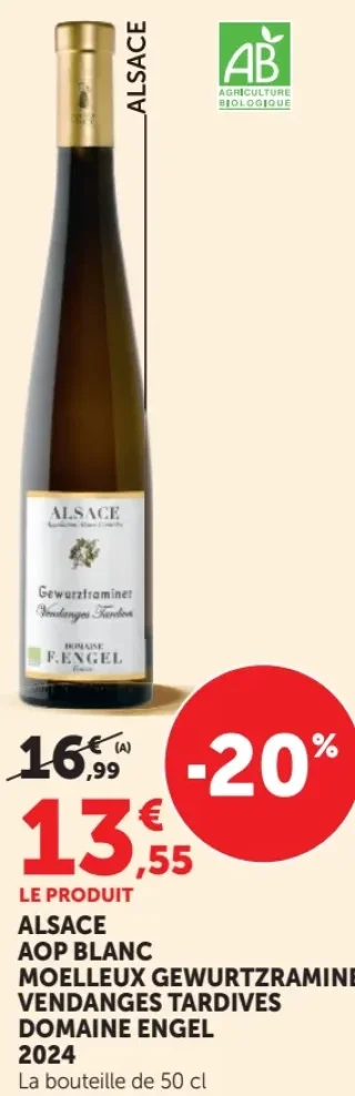 Alsace AOP Blanc Moelleux Gewurztraminer Vendanges Tardives Domaine Engel