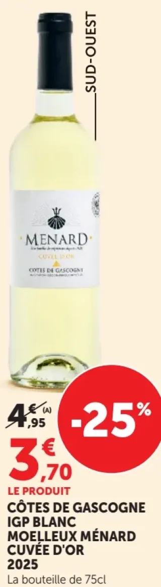 Côtes de Gascogne IGP Blanc Moelleux Ménard Cuvée d'Or