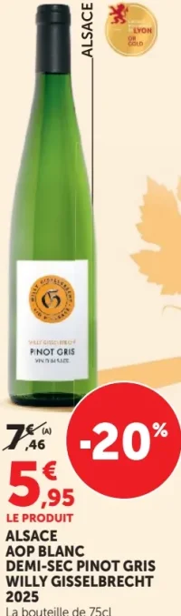 Alsace AOP Blanc Demi-Sec Pinot Gris Willy Gisselbrecht