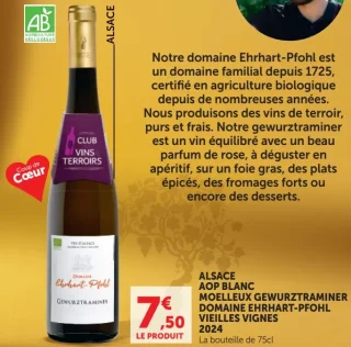 Alsace AOP Blanc Moelleux Gewurztraminer Domaine Ehrhart-Pfohl Vieilles Vignes