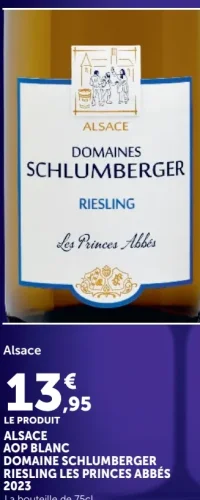 ALSACE AOP BLANC DOMAINE SCHLUMBERGER RIESLING LES PRINCES ABBÉS