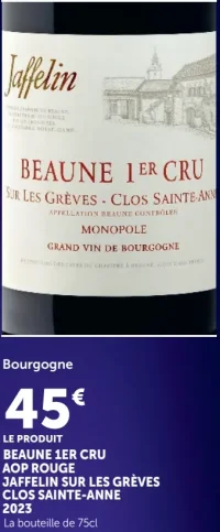 Jaffelin Beaune 1er Cru AOP Rouge Sur Les Grèves Clos Sainte-Anne 2023